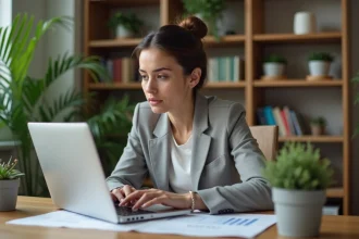 Femme consultant des alternatives au logiciel Money pour gérer ses finances personnelles sur ordinateur