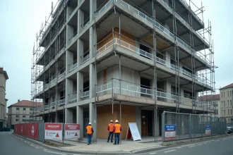 Immeuble résidentiel moderne en construction dans un contexte urbain, illustrant les bâtiments concernés par la RT 2026