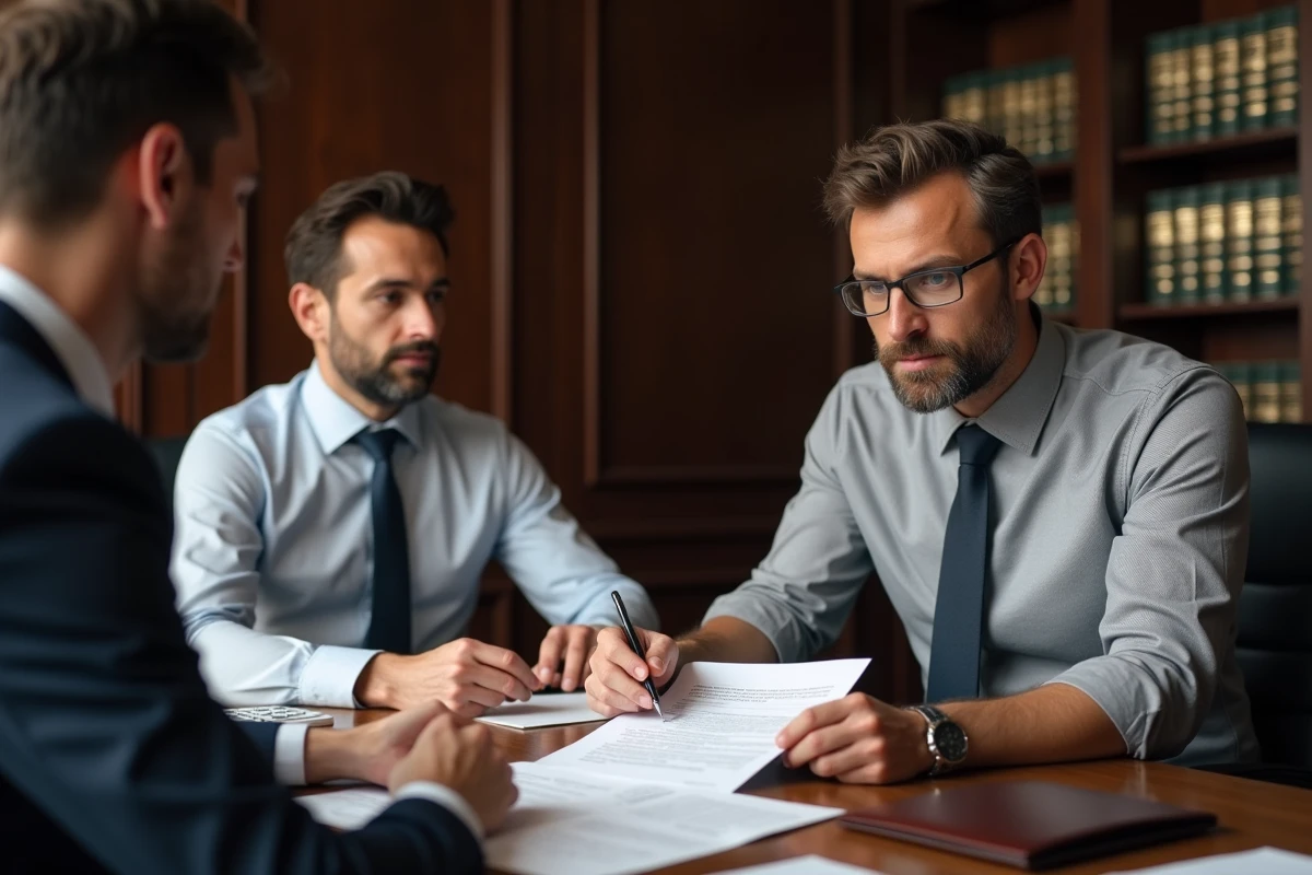 Directeur financier et conseiller bancaire examinant ensemble un dossier de financement dans un bureau, illustrant la décision de financement pour trouver des ressources financières en entreprise