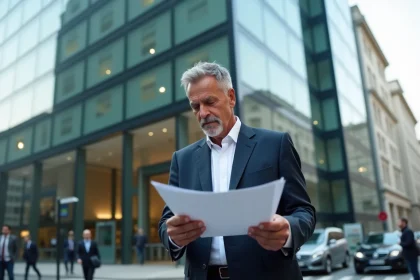 Directeur général devant le siège social d'un grand groupe immobilier français à Paris