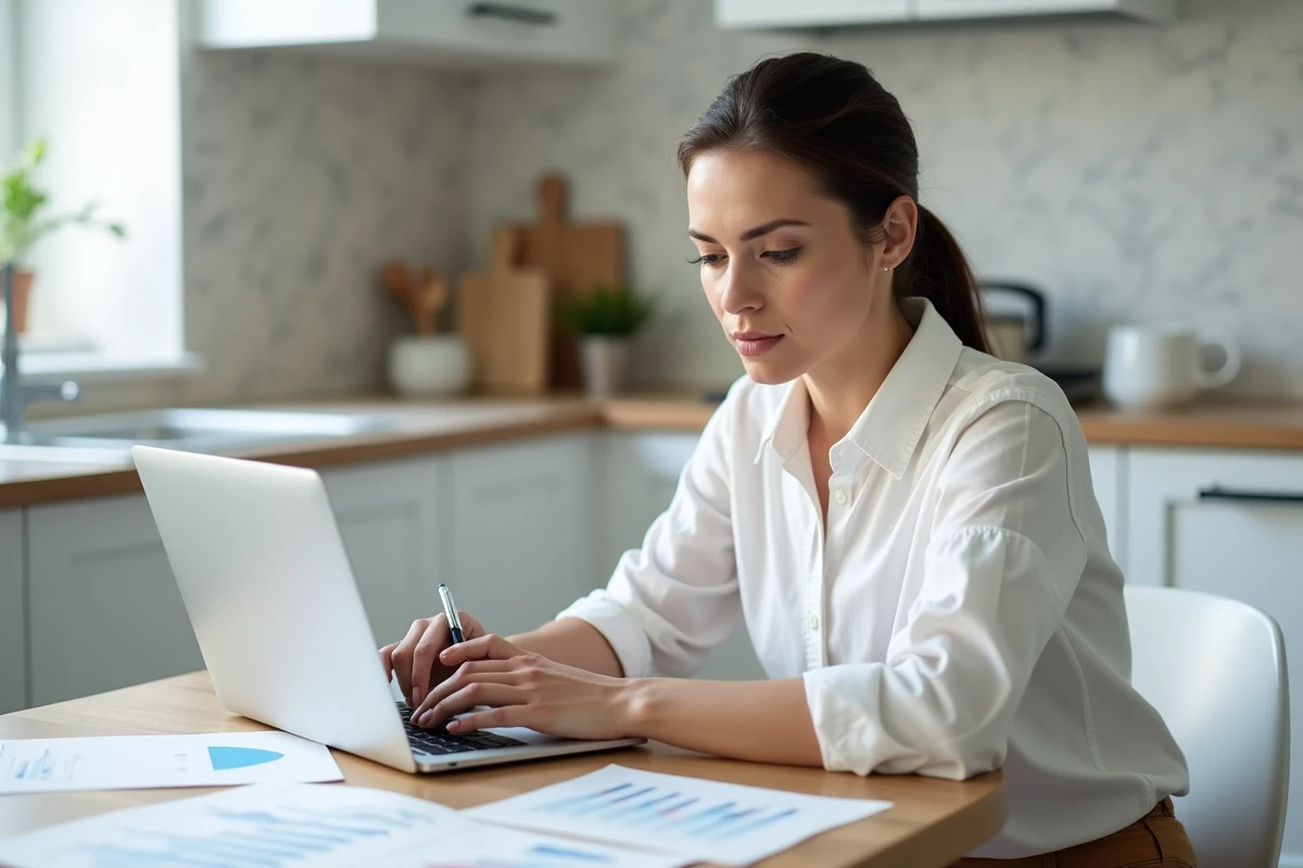 Femme comparant des placements bancaires rentables sur son ordinateur à la maison