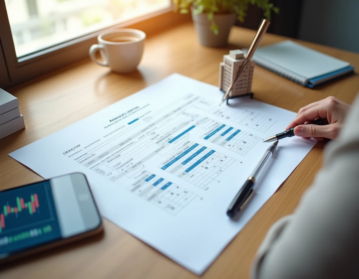 Documents officiels d'actionnariat et organigramme de propriété d'un groupe immobilier sur un bureau professionnel