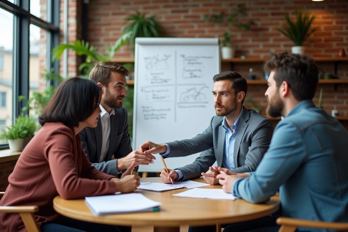 Équipe de collègues collaborant autour d'une table, symbolisant la résilience collective et la capacité d'adaptation au travail
